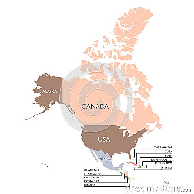 Map of North America continent Vector Illustration