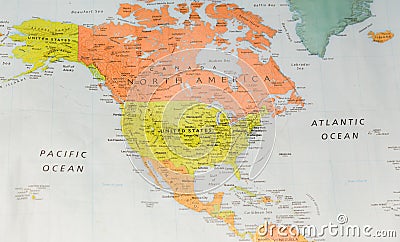 Map with North America and two oceans Stock Photo