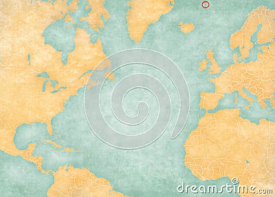 Map of North Atlantic Ocean - Jan Mayen Stock Photo