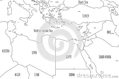 Map of North-eastern Africa. Handdrawn doodle style. Vector illustration Vector Illustration