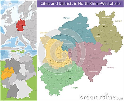 Map of North Rhine-Westphalia Vector Illustration