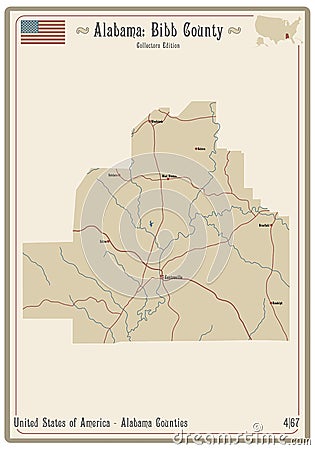 Map of Bibb County in Alabama Vector Illustration