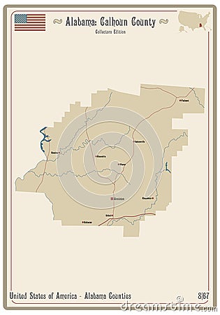 Map of Calhoun County in Alabama Vector Illustration