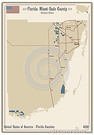 Map of Miami-Dade County in Florida Vector Illustration