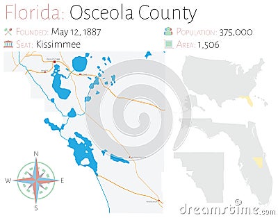 Map of Osceola County in Florida Vector Illustration