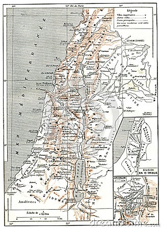 Map of Palestine, vintage engraving Cartoon Illustration