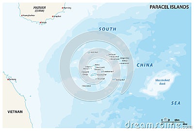 Map of the Paracel Islands controlled by China in the South China Sea Vector Illustration