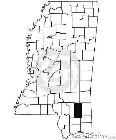 Map of Perry County in Mississippi state on white background. single County map highlighted by black colour on Mississippi map. Stock Photo