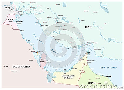 Map of the Persian Gulf and its neighboring countries Vector Illustration