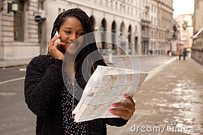 Map and phone call Stock Photo