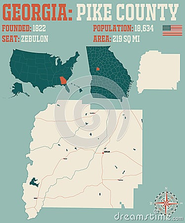 Map of Pike County in Georgia Vector Illustration