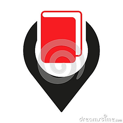 Map pin book logo template, library location icon design, book store pointer symbol Vector Vector Illustration