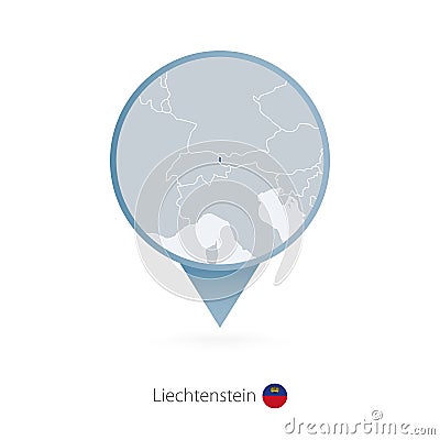 Map pin with detailed map of Liechtenstein and neighboring countries Vector Illustration