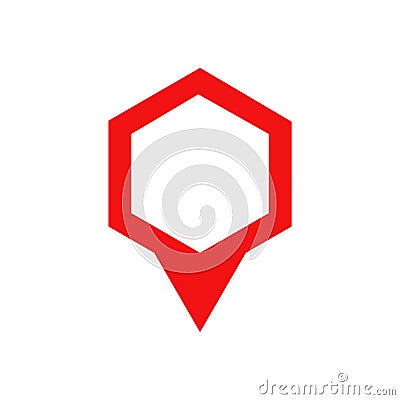 Map pin icon. Flat location pointer sign. Red hixagone shaped logo vector illustration Vector Illustration