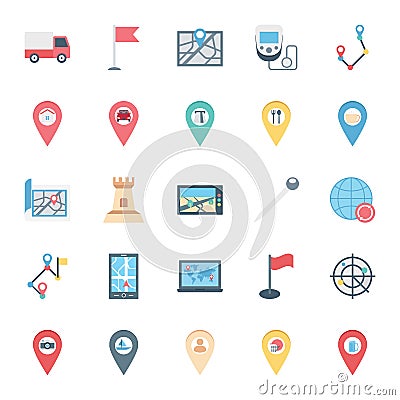 Map and pin Isolated Vector icons set consist with road, house, drive, airplane and fuel station Vector Illustration