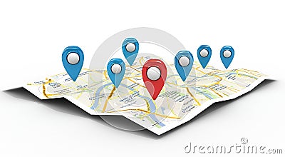 Map with Pin Pointers Stock Photo