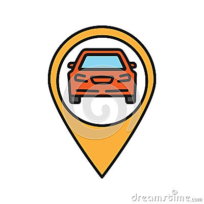 Map pinpoint with car inside color icon Vector Illustration