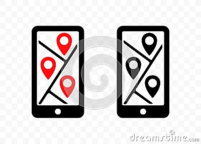 Map with pinpoints on smartphone, geolocation, location and pointer, graphic design Vector Illustration