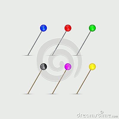 Map Pins Assorted Colors. Multicolored Pushpin Set. Vector Illustration Vector Illustration