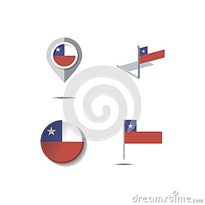 Map pins with flag of CHILE Vector Illustration