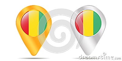 Map of pins with flag of Guinea. On a white background Cartoon Illustration