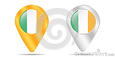 Map of pins with flag of Ireland. On a white background Cartoon Illustration