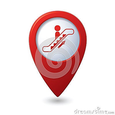 Map pointer with escalator icon Vector Illustration