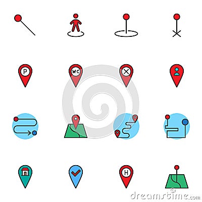 Map Pointer filled outline icons set Vector Illustration