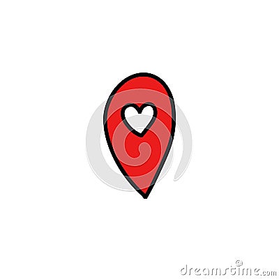 Map pointer heart doodle icon Stock Photo