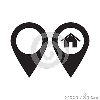Map pointer house icon, maps pin. Location map icon. Cartoon Illustration