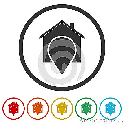 Map pointer house ring icon color set Vector Illustration