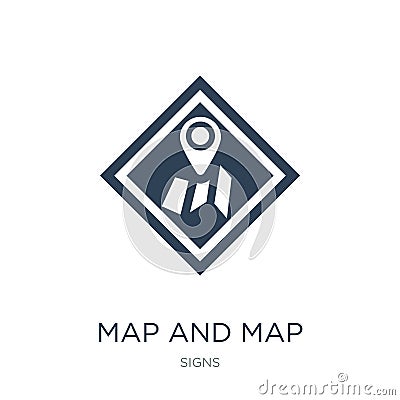 map and map pointer icon in trendy design style. map and map pointer icon isolated on white background. map and map pointer vector Vector Illustration