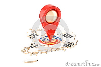 Map pointer on the map of South Korea, 3D rendering Stock Photo