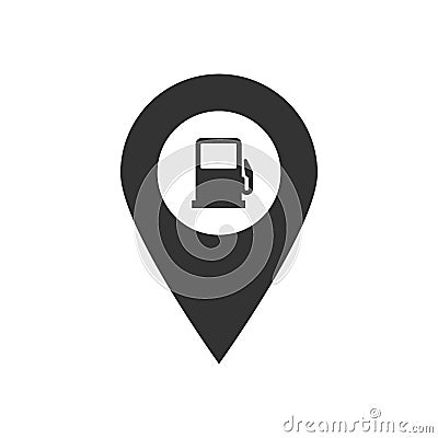 Map pointer pin vector simple black icon. Geotag location point with gas station symbol isolated on white background. Vector Vector Illustration
