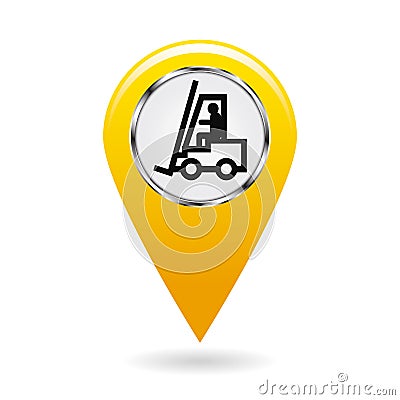 Map pointer. Pointer location forklift movement. Risk of hitting or collision. Cartoon Illustration