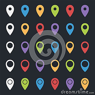 Set of map pointers, colorful pin icons, location markers Vector Illustration