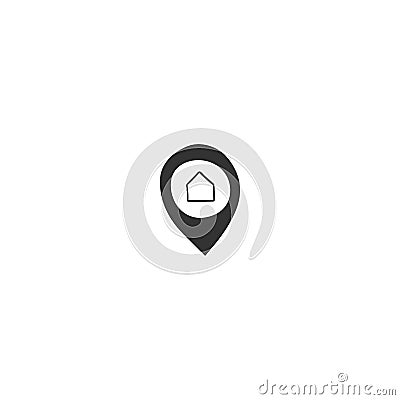 A map pointer silhouette with a house, vector hand drawn icon. Property rental theme. Vector Illustration