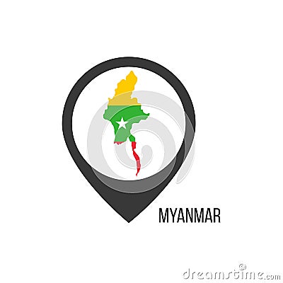 Map pointers with contry Myanmar. Myanmar flag. Stock vector illustration isolated on white background Cartoon Illustration