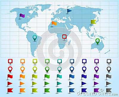 Map pointers on world map Vector Illustration