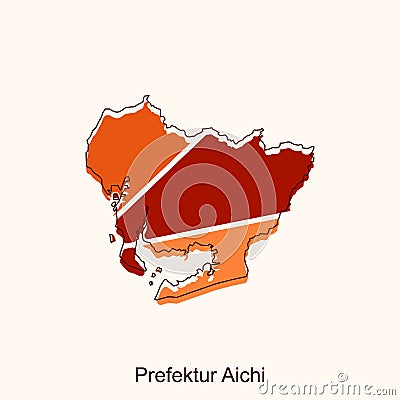 map of Prefektur Aichi vector design template, national borders and important cities illustration Vector Illustration