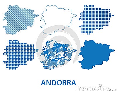 Map of Principality of Andorra - vector set of silhouettes in different patterns Vector Illustration