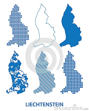 Map of Principality of Liechtenstein - vector set of silhouettes in different patterns Vector Illustration