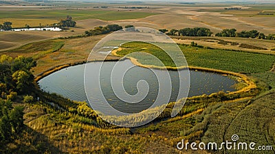 A map of a protected wildlife sanctuary surrounded by fields of switchgrass and corn. These crops used for ethanol Stock Photo