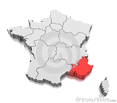 Map of Provence-Alpes-Cote d`Azur region, France Stock Photo