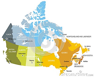 Map of provinces and territories of Canada Vector Illustration