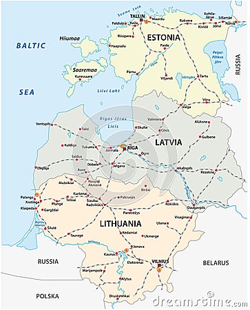 Map of the railroad tracks in the three Baltic states Vector Illustration