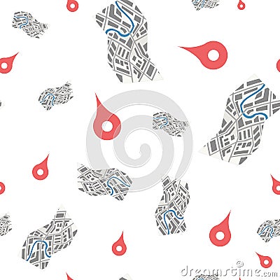 Map with red pin seamless pattern Stock Photo