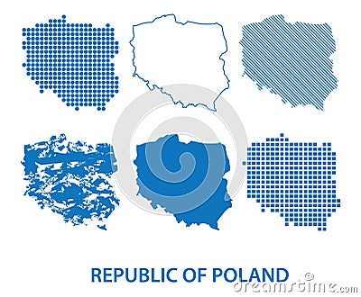 Map of Republic of Poland - vector set of silhouettes in different patterns Vector Illustration