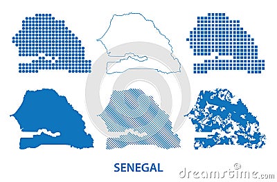 Map of Republic of Senegal in West Africa - vector set of silhouettes in different patterns Vector Illustration