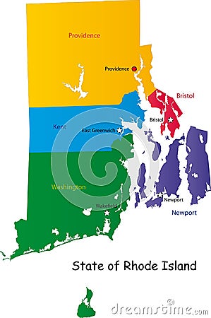 Map of Rhode Island state Cartoon Illustration